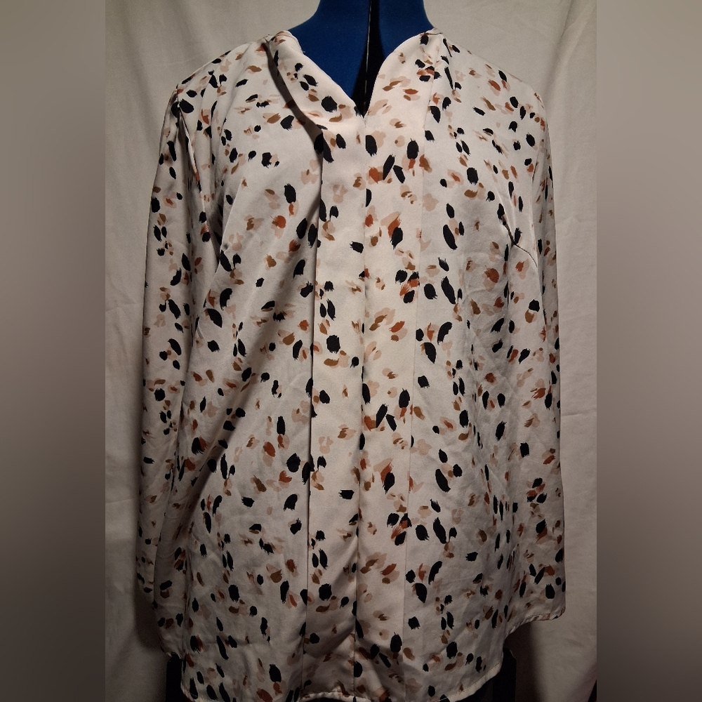 SHEIN Cream Blouse with Black and Brown Spot Print